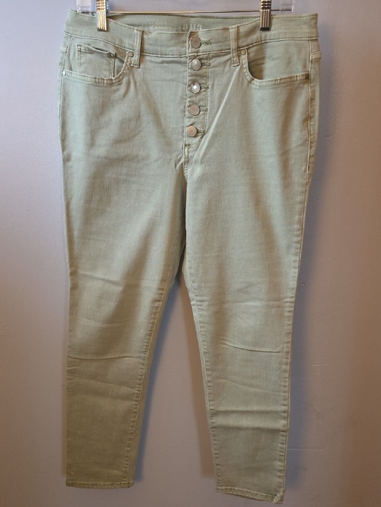 a.n.a Denim - a.n.a Sage Green Skinny Ankle Jeans with Button-Fly